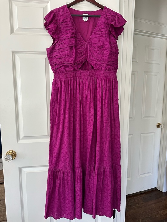 LOFT Dresses & Skirts - LOFT Beach Magenta Textured V-Neck Tiered Maxi Dress